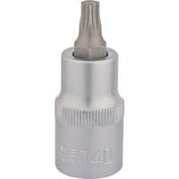 Silver Draper TX-STAR socket bit, 1/2" square drive, T40 x 55mm, with a textured grip and star-shaped tip.