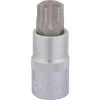 Silver Draper TX-STAR socket bit, 1/2" square drive, T70 x 55mm, with a ribbed grip and star-shaped tip.