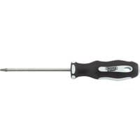 Black and silver Draper TX-STAR screwdriver, T15 x 100mm, with soft grip handle and chrome-plated shaft.