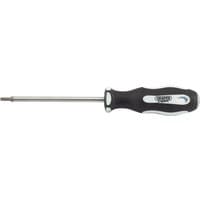 Black and silver Draper TX-STAR screwdriver with soft grip handle, T9 tip, 75mm shaft.