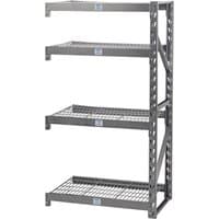 Gray steel shelving unit with four mesh shelves and reinforced frame, measuring 1040 x 610 x 1830mm.