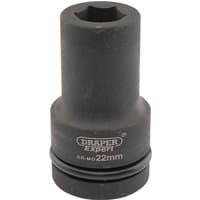 Black Draper Expert deep impact socket, 1" square drive, 22mm size, with HI-TORQ 6-point design and engraved logo.