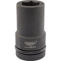 Black Draper Expert deep impact socket, 1" square drive, 28mm size, with HI-TORQ 6-point design and engraved branding.