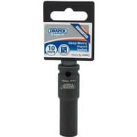 Black Draper Expert deep impact socket, 3/8" square drive, 10mm size, with HI-TORQ 6 point design and branded packaging.