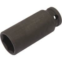 Black Draper Expert deep impact socket, 3/8" square drive, 19mm, cylindrical shape with a smooth matte finish.