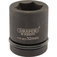 Black Draper Expert HI-TORQ 6 Point Impact Socket, 1" Sq. Dr., 32mm, with engraved logo and size marking.