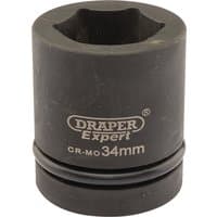 Black Draper Expert HI-TORQ 6 Point Impact Socket, 1" square drive, 34mm, with brand logo and size marking.