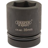 Black Draper Expert HI-TORQ 6 Point Impact Socket, 1" Sq. Dr., 35mm with engraved logo and size markings.