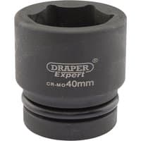 Black Draper Expert HI-TORQ 6 Point Impact Socket, 1" square drive, 40mm size, with engraved branding and size details.