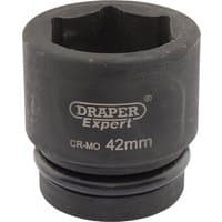 Black Draper Expert HI-TORQ 6 Point Impact Socket, 1" square drive, 42mm size, with brand logo and size marking.