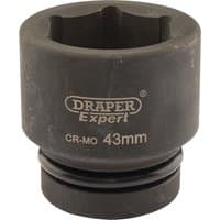 Black Draper Expert HI-TORQ 6 Point Impact Socket, 1" Sq. Dr., 43mm with engraved logo and size marking.