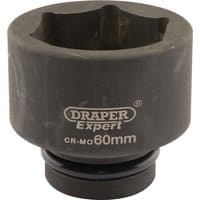 Black Draper Expert HI-TORQ 6 Point Impact Socket, 1" Sq. Dr., 60mm with engraved logo and size marking.