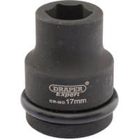 Black Draper Expert HI-TORQ 6 Point Impact Socket, 3/4" drive, 17mm, with engraved logo and size marking.