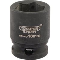 Black Draper Expert HI-TORQ 6 Point Impact Socket, 3/8" Sq. Dr., 16mm with engraved logo and size markings.