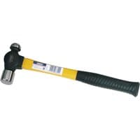 Yellow and black Draper Expert ball pein hammer with fibreglass shaft, 680g/24oz, rubber grip handle.
