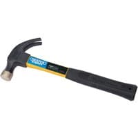 Black and yellow Draper Expert claw hammer with fibreglass shaft and rubber grip, 450g/16oz.