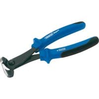 Draper Expert end cutting pliers, 200mm, with black metal jaws and blue soft grip handles.