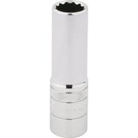 Silver Draper Expert deep socket, 12-point, 1/2" square drive, 14mm, with knurled grip and polished finish.
