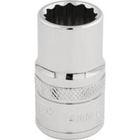 Chrome Draper Expert HI-TORQ 12 Point Socket, 1/2" Sq. Dr., 14mm with knurled grip and engraved size marking.