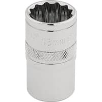 Silver Draper Expert HI-TORQ 12 Point Socket, 1/2" Sq. Dr., 16mm with knurled grip and polished finish.