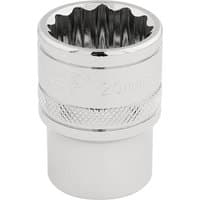 Silver Draper Expert HI-TORQ 12 Point Socket, 1/2" Sq. Dr., 20mm with knurled grip and engraved size marking.