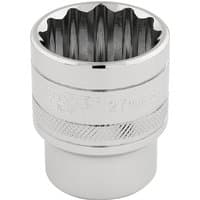 Silver Draper Expert 12-point socket, 1/2" square drive, 27mm size, with knurled grip and polished finish.