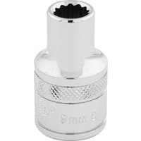 Draper Expert HI-TORQ 12 Point Socket, shiny silver with knurled grip, 1/2" square drive, 9mm size.