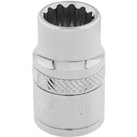Silver Draper Expert HI-TORQ 12 Point Socket, 3/8" square drive, 10mm, with knurled grip and polished finish.