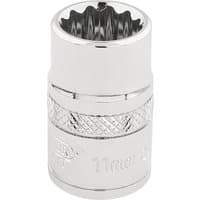 Silver Draper Expert HI-TORQ 12 point socket, 3/8" square drive, 11mm, with knurled grip and polished finish.