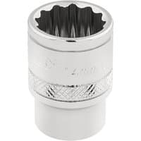Silver Draper Expert 12 Point Socket, 3/8" square drive, 14mm, with knurled grip and polished finish.