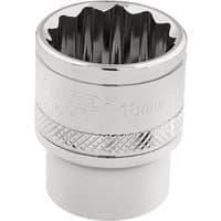 Silver Draper Expert 12-point socket, 3/8" square drive, 18mm, with knurled grip and polished finish.
