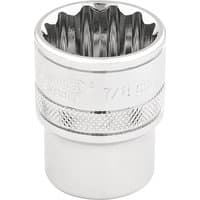 Silver Draper Expert HI-TORQ 12 Point Socket, 3/8" Sq. Dr., 7/8" with knurled grip and engraved size marking.