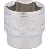 Silver Draper Expert deep socket, 24mm, with knurled grip and 6-point design, 3/8" square drive.