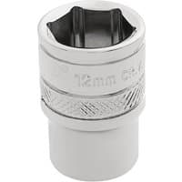 Draper Expert HI-TORQ 6 Point Socket, 1/4" drive, 12mm, silver chrome finish with textured grip band.