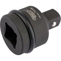 Draper Expert black impact socket converter, 1-inch female to 3/4-inch male, with engraved branding and sturdy design.