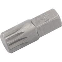 Silver Draper Expert spline insert bit, M12 x 30mm, with 10mm hexagonal base and engraved markings.