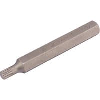 Silver Draper Expert spline insert bit, M6 x 75mm, with a 10mm hexagonal shaft and grooved tip for mechanic's bit sets.