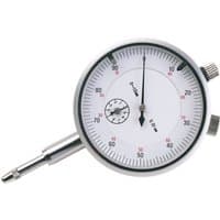 "Draper Expert Metric Dial Test Indicator with white face, black markings, and metal probe, measuring 0-100mm"