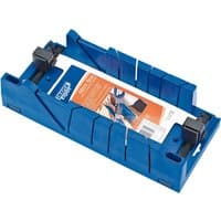 Blue Draper Expert mitre box with clamping facility, featuring multiple angled slots and a rectangular shape.