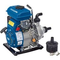 Blue and silver Draper Expert petrol water pump with black handles, 85L/min capacity, and 2.5HP engine.