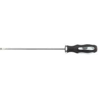 Draper Expert screwdriver with black soft grip handle and long silver parallel tip, size 5.5 x 200mm.