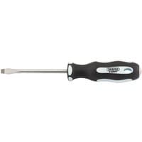Draper Expert screwdriver with black soft grip handle and silver 6.5 x 100mm plain slot blade.