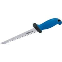 Draper Expert plasterboard saw, 150mm, with blue ergonomic handle and serrated stainless steel blade.