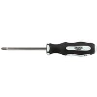 Draper Expert screwdriver with black soft grip handle, cross slot tip, and 100mm shaft.