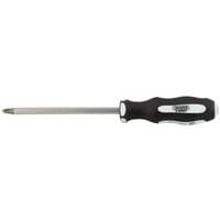 Black and silver Draper Expert cross slot screwdriver with soft grip handle, No.3 x 150mm shaft.