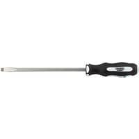 Black-handled Draper Expert screwdriver with a flat head and 200mm metal shaft.
