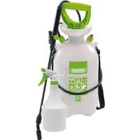 Draper Expert pressure sprayer, 6.25L, white with green handle, includes 1L mini sprayer, black hose and nozzle.