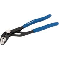 Draper Expert 200mm waterpump pliers with blue rubber grips and push button adjustment mechanism.
