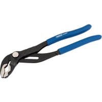 Black heavy-duty waterpump pliers with blue handles and push button adjustment, 250mm by Draper Expert.