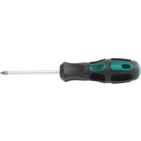 Draper Expert PZ Type Screwdriver, No.1 x 75mm, with black and teal ergonomic handle and silver shaft.